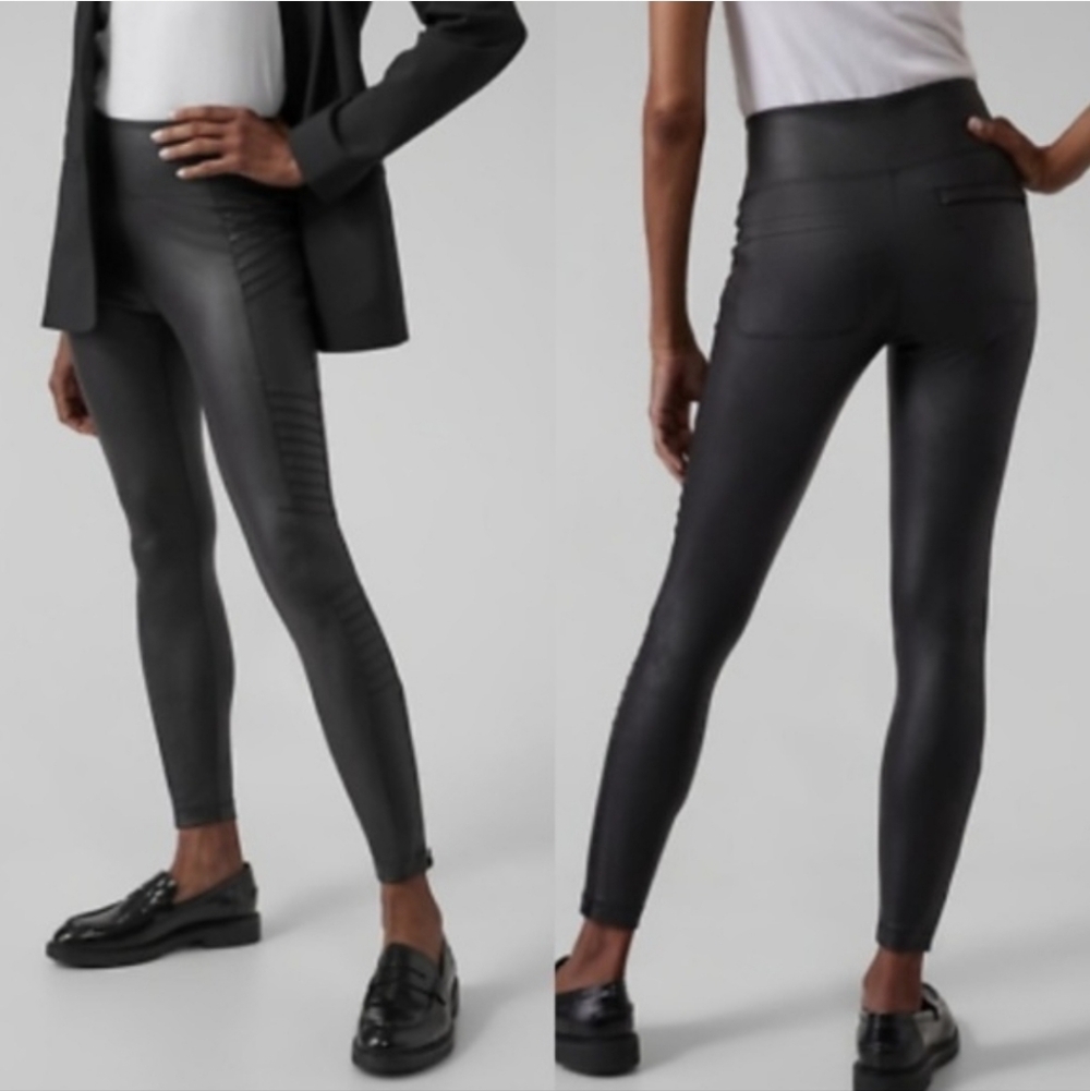 NEW Athleta Womens Delancey Gleam Moto Tight Leggings Faux Leather